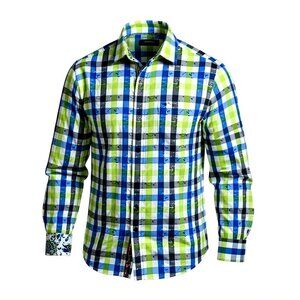 Robert Graham Slide Green Blue L/S Button Up Shirt Men's Flip Cuffs Size XL